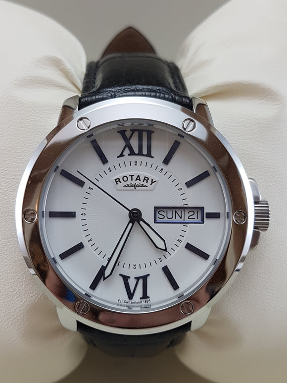 Rotary watch with day and date
